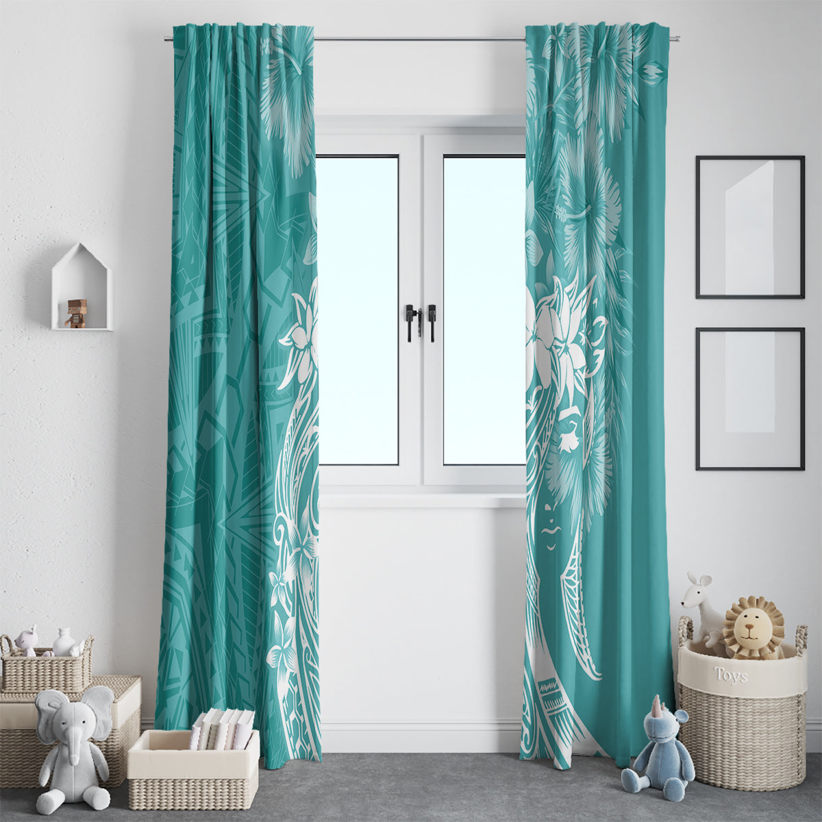 Polynesian Women's Day Window Curtain Plumeria Passion - Teal LT7 - Polynesian Pride