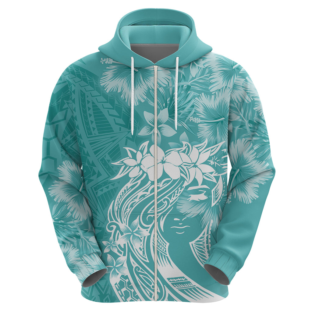 Polynesian Women's Day Zip Hoodie Plumeria Passion - Teal LT7 - Polynesian Pride
