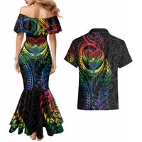 New Zealand Pride Couples Matching Mermaid Dress and Hawaiian Shirt Takatapui Rainbow Fern