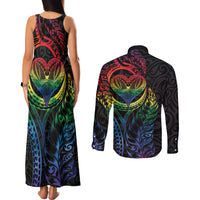 New Zealand Pride Couples Matching Tank Maxi Dress and Long Sleeve Button Shirt Takatapui Rainbow Fern LT7 - Polynesian Pride