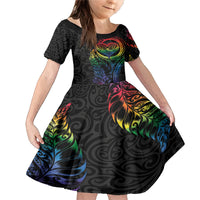 New Zealand Pride Family Matching Mermaid Dress and Hawaiian Shirt Takatapui Rainbow Fern LT7 Daughter's Dress Colorful - Polynesian Pride