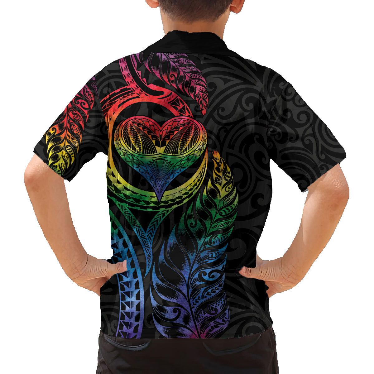 New Zealand Pride Family Matching Off Shoulder Maxi Dress and Hawaiian Shirt Takatapui Rainbow Fern LT7 - Polynesian Pride
