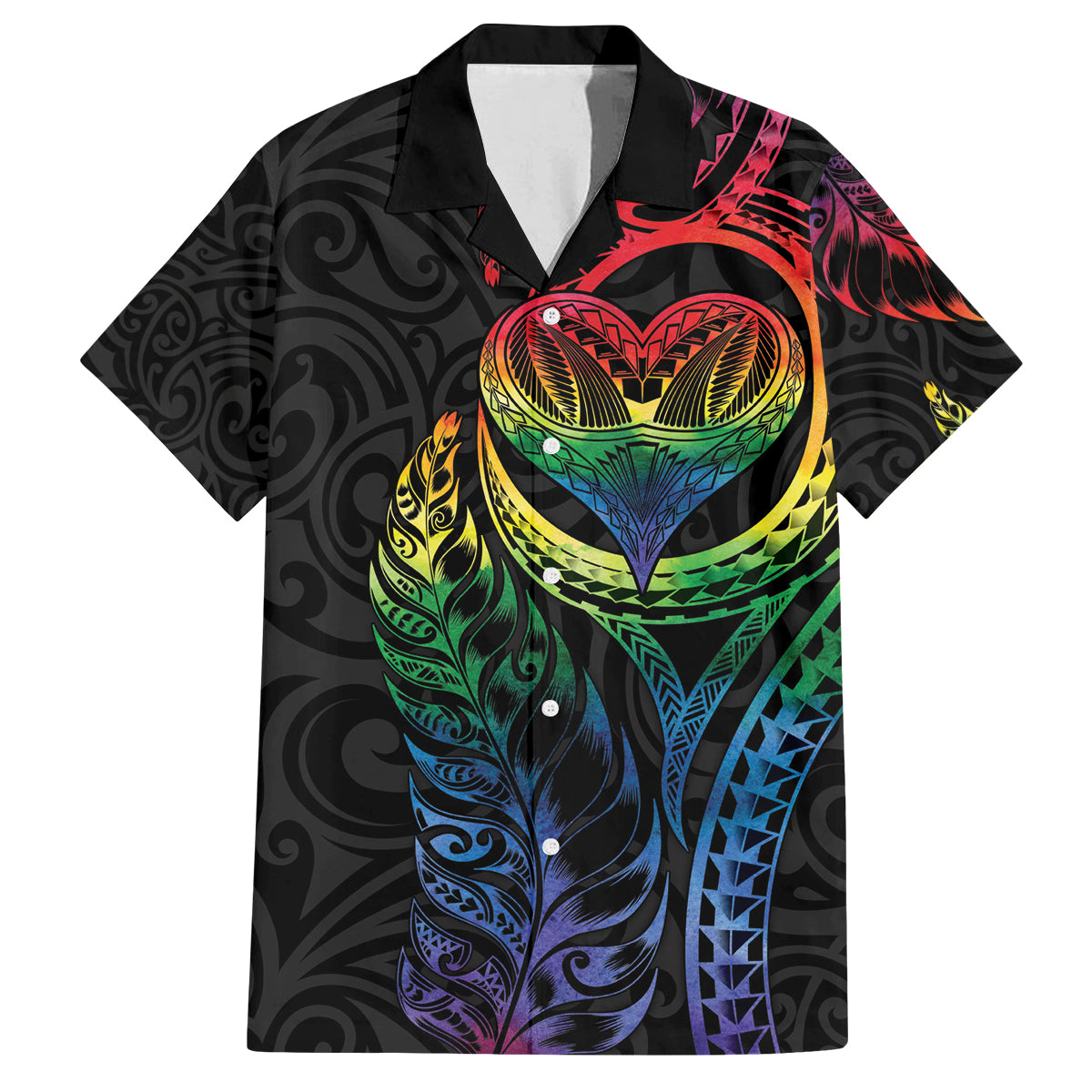 New Zealand Pride Family Matching Off Shoulder Maxi Dress and Hawaiian Shirt Takatapui Rainbow Fern LT7 Dad's Shirt - Short Sleeve Colorful - Polynesian Pride