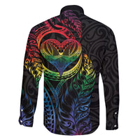 New Zealand Pride Family Matching Off Shoulder Maxi Dress and Hawaiian Shirt Takatapui Rainbow Fern LT7 - Polynesian Pride