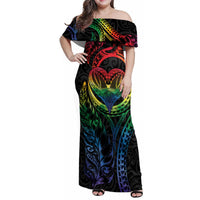 New Zealand Pride Family Matching Off Shoulder Maxi Dress and Hawaiian Shirt Takatapui Rainbow Fern LT7 Mom's Dress Colorful - Polynesian Pride