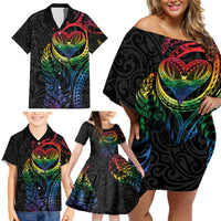 New Zealand Pride Family Matching Off Shoulder Short Dress and Hawaiian Shirt Takatapui Rainbow Fern LT7 - Polynesian Pride