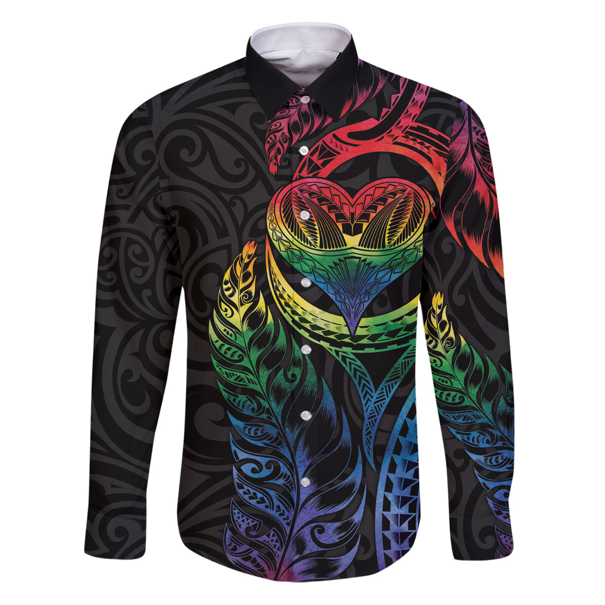 New Zealand Pride Family Matching Puletasi and Hawaiian Shirt Takatapui Rainbow Fern LT7 Dad's Shirt - Long Sleeve Colorful - Polynesian Pride