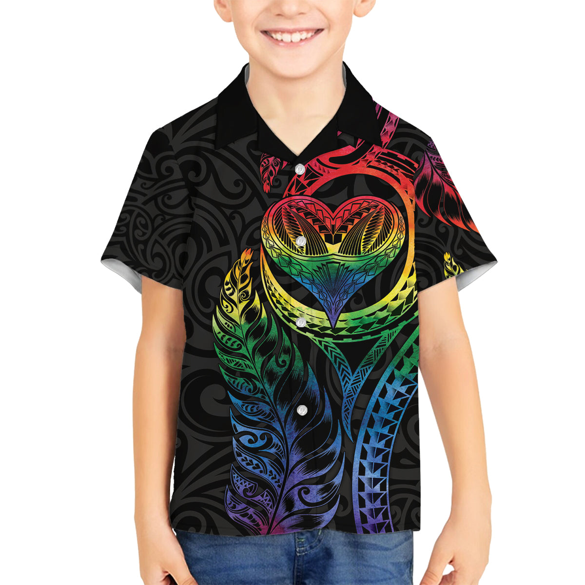 New Zealand Pride Family Matching Puletasi and Hawaiian Shirt Takatapui Rainbow Fern LT7 Son's Shirt Colorful - Polynesian Pride
