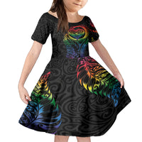 New Zealand Pride Family Matching Summer Maxi Dress and Hawaiian Shirt Takatapui Rainbow Fern LT7 Daughter's Dress Colorful - Polynesian Pride