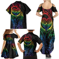 New Zealand Pride Family Matching Summer Maxi Dress and Hawaiian Shirt Takatapui Rainbow Fern LT7 - Polynesian Pride