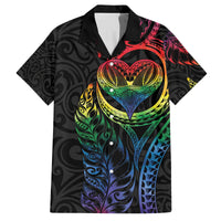 New Zealand Pride Family Matching Tank Maxi Dress and Hawaiian Shirt Takatapui Rainbow Fern LT7 Dad's Shirt - Short Sleeve Colorful - Polynesian Pride