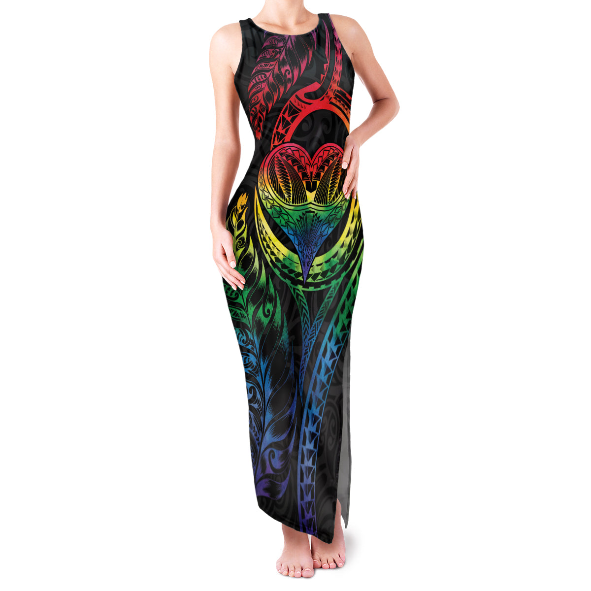 New Zealand Pride Family Matching Tank Maxi Dress and Hawaiian Shirt Takatapui Rainbow Fern LT7 Mom's Dress Colorful - Polynesian Pride
