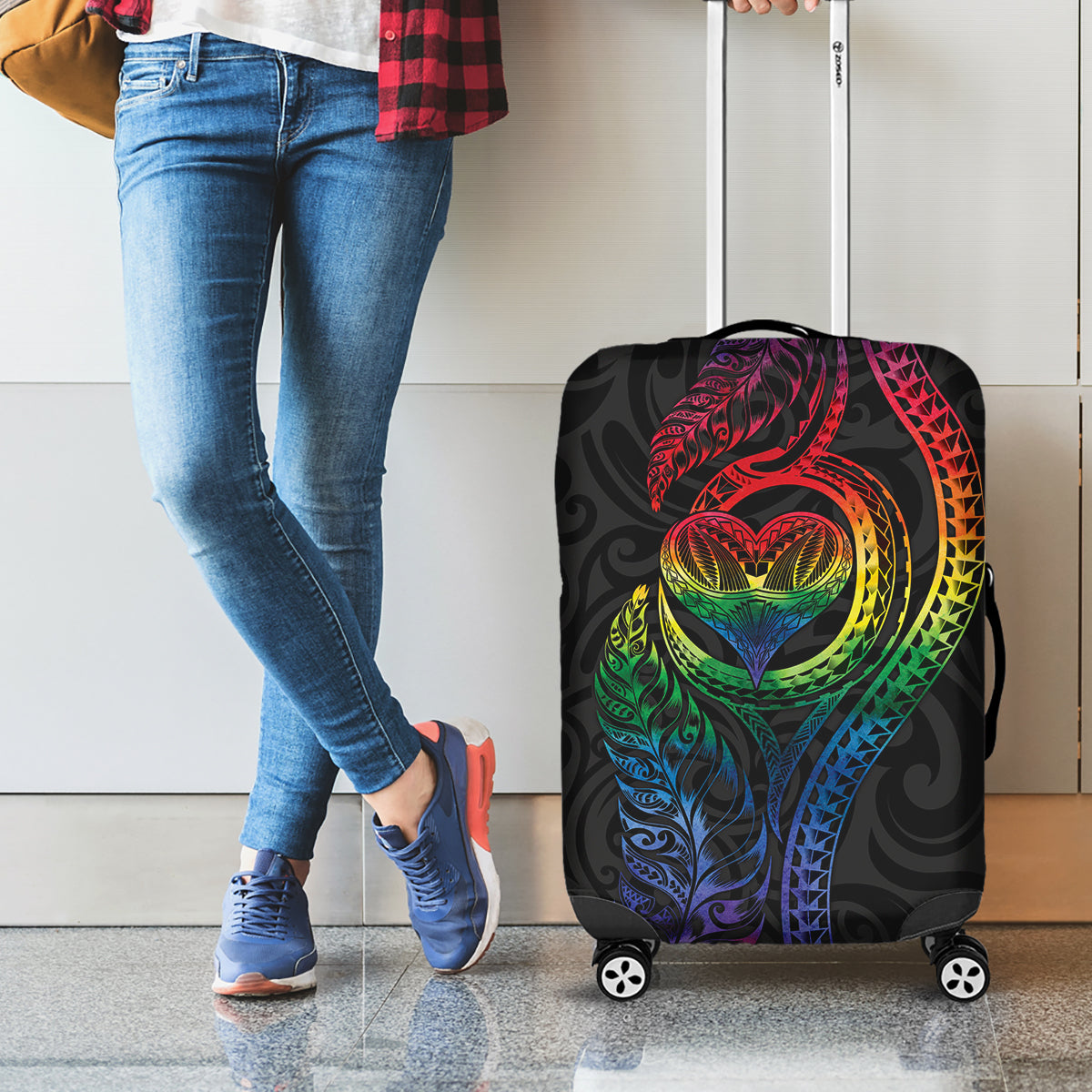 New Zealand Pride Luggage Cover Takatapui Rainbow Fern