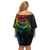 New Zealand Pride Off Shoulder Short Dress Takatapui Rainbow Fern
