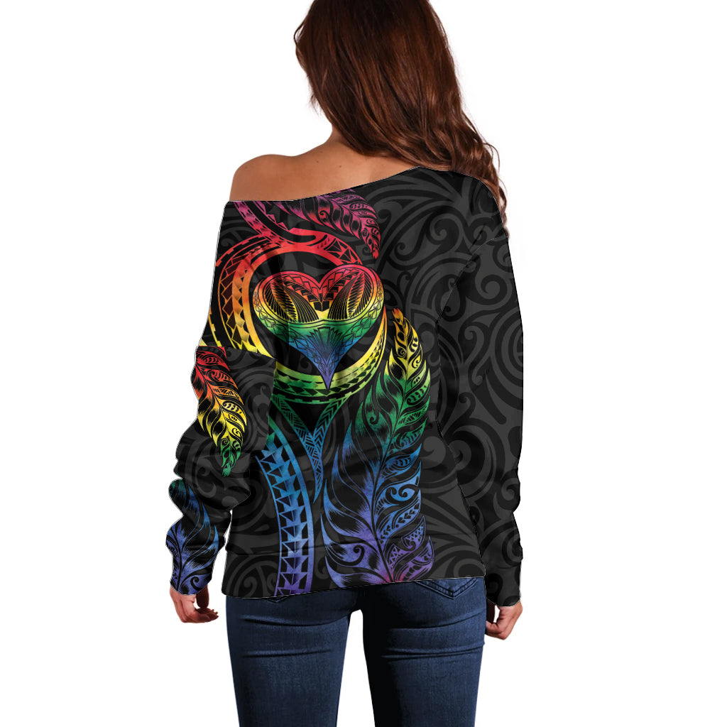 New Zealand Pride Off Shoulder Sweater Takatapui Rainbow Fern