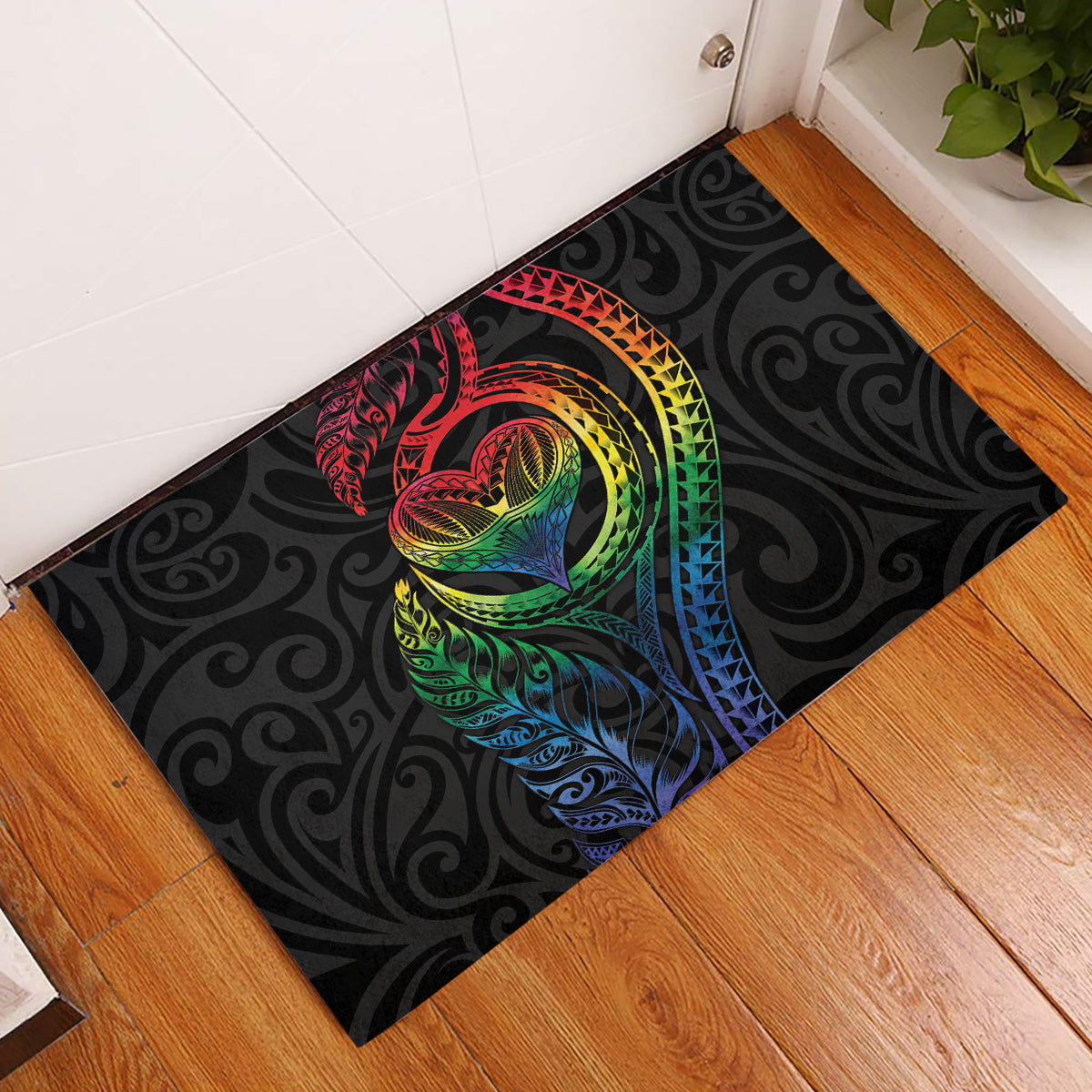 New Zealand Pride Rubber Doormat Takatapui Rainbow Fern LT7 Colorful - Polynesian Pride