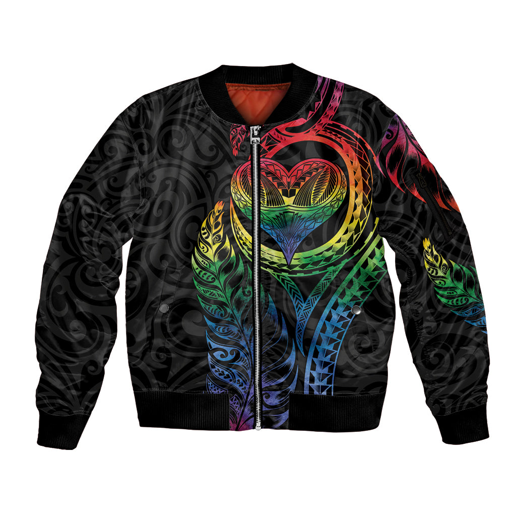 New Zealand Pride Sleeve Zip Bomber Jacket Takatapui Rainbow Fern