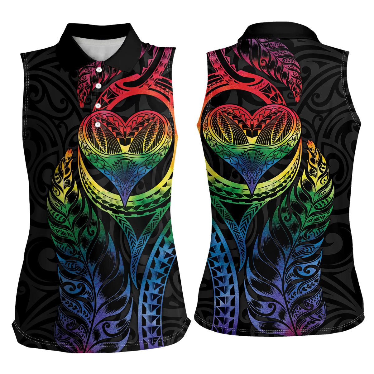 New Zealand Pride Women Sleeveless Polo Shirt Takatapui Rainbow Fern LT7 - Polynesian Pride