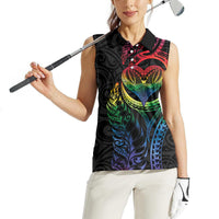 New Zealand Pride Women Sleeveless Polo Shirt Takatapui Rainbow Fern LT7 - Polynesian Pride