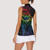 New Zealand Pride Women Sleeveless Polo Shirt Takatapui Rainbow Fern LT7 - Polynesian Pride