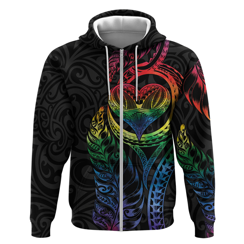 New Zealand Pride Zip Hoodie Takatapui Rainbow Fern