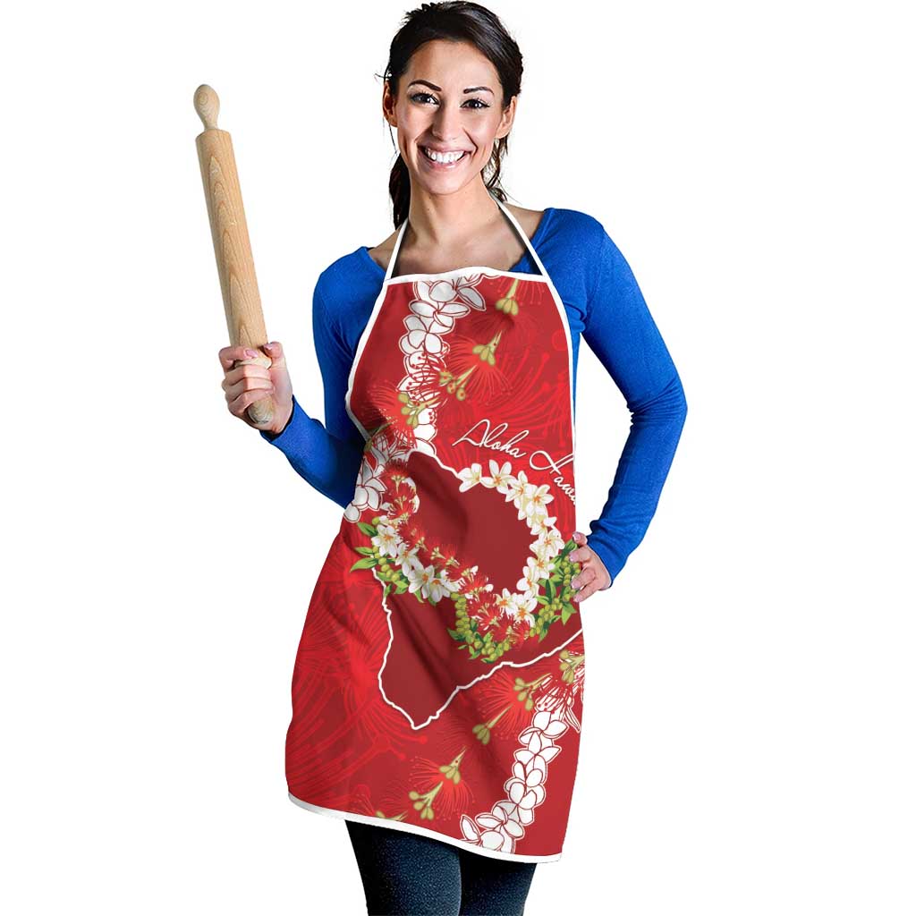 Hawaii Island Flowers Lei Apron Ohia Lehua Scarlet Red