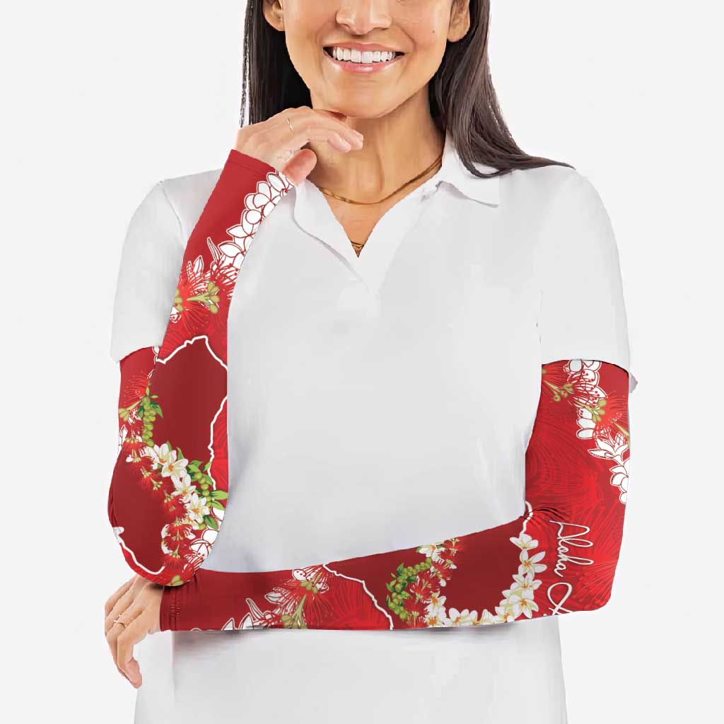 Hawaii Island Flowers Lei Arm Sleeves Ohia Lehua Scarlet Red