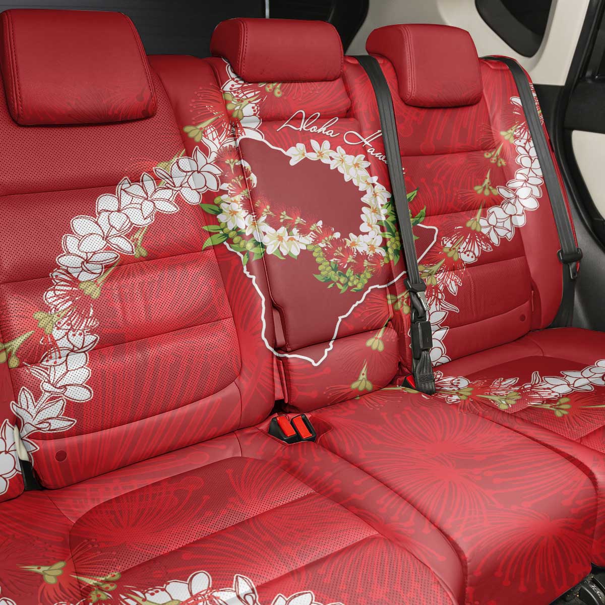 Hawaii Island Flowers Lei Back Car Seat Cover Ohia Lehua Scarlet Red LT7 - Polynesian Pride