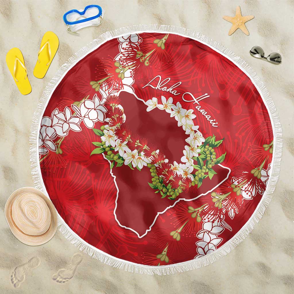 Hawaii Island Flowers Lei Beach Blanket Ohia Lehua Scarlet Red LT7 One Size 150cm Red - Polynesian Pride