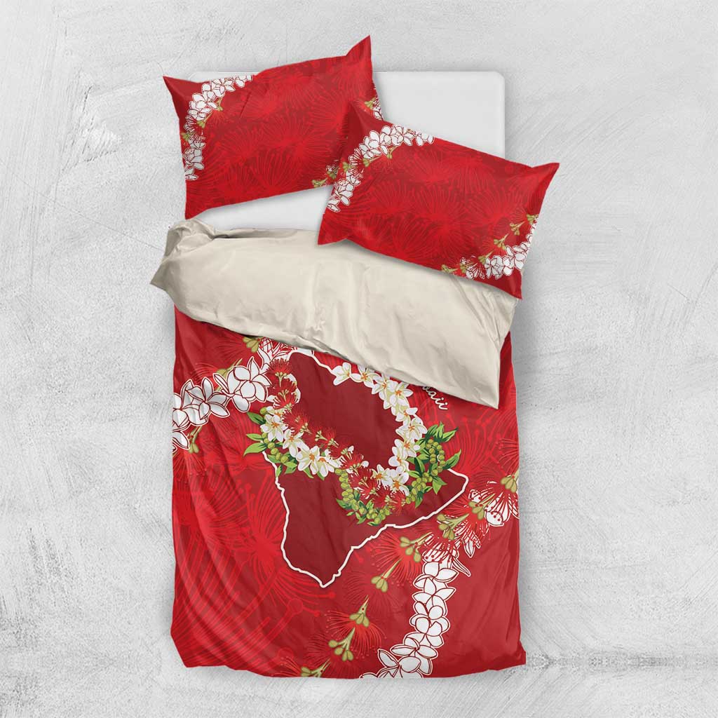 Hawaii Island Flowers Lei Bedding Set Ohia Lehua Scarlet Red LT7 US Twin 172cm x 218cm Red - Polynesian Pride