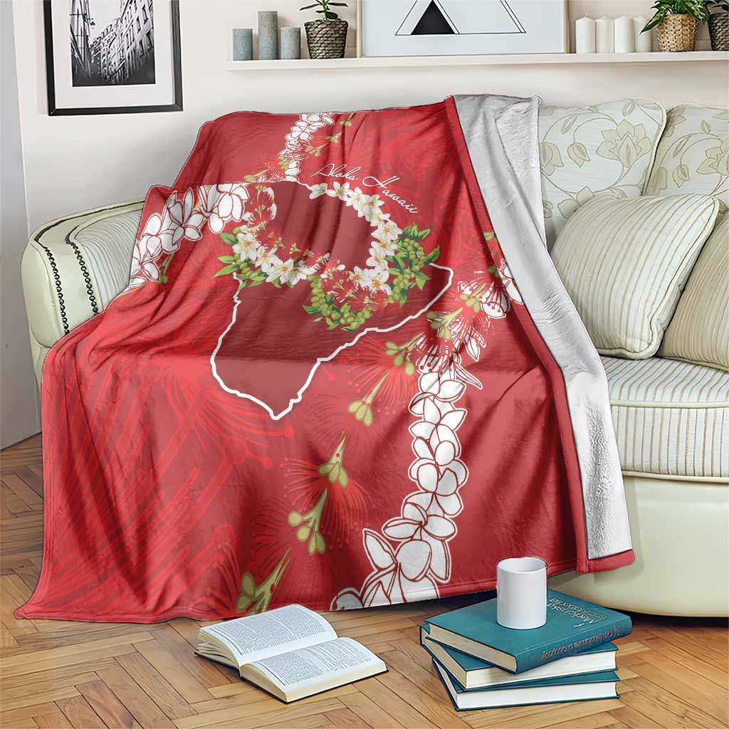Hawaii Island Flowers Lei Blanket Ohia Lehua Scarlet Red