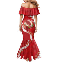 Hawaii Island Flowers Lei Family Matching Mermaid Dress and Hawaiian Shirt Ohia Lehua Scarlet Red LT7 - Polynesian Pride