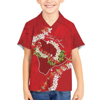 Hawaii Island Flowers Lei Family Matching Mermaid Dress and Hawaiian Shirt Ohia Lehua Scarlet Red LT7 Son's Shirt Red - Polynesian Pride