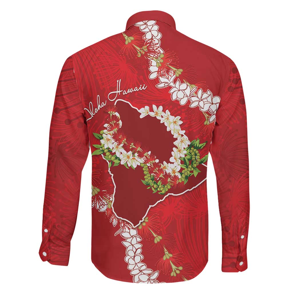 Hawaii Island Flowers Lei Family Matching Off The Shoulder Long Sleeve Dress and Hawaiian Shirt Ohia Lehua Scarlet Red LT7 - Polynesian Pride