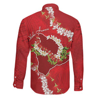 Hawaii Island Flowers Lei Family Matching Off The Shoulder Long Sleeve Dress and Hawaiian Shirt Ohia Lehua Scarlet Red LT7 - Polynesian Pride