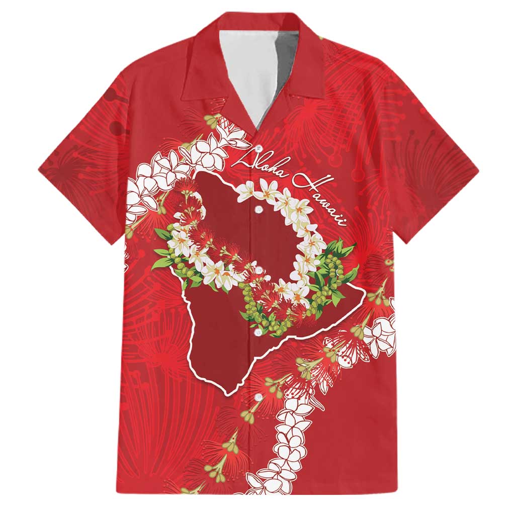 Hawaii Island Flowers Lei Family Matching Off Shoulder Maxi Dress and Hawaiian Shirt Ohia Lehua Scarlet Red LT7 Dad's Shirt - Short Sleeve Red - Polynesian Pride