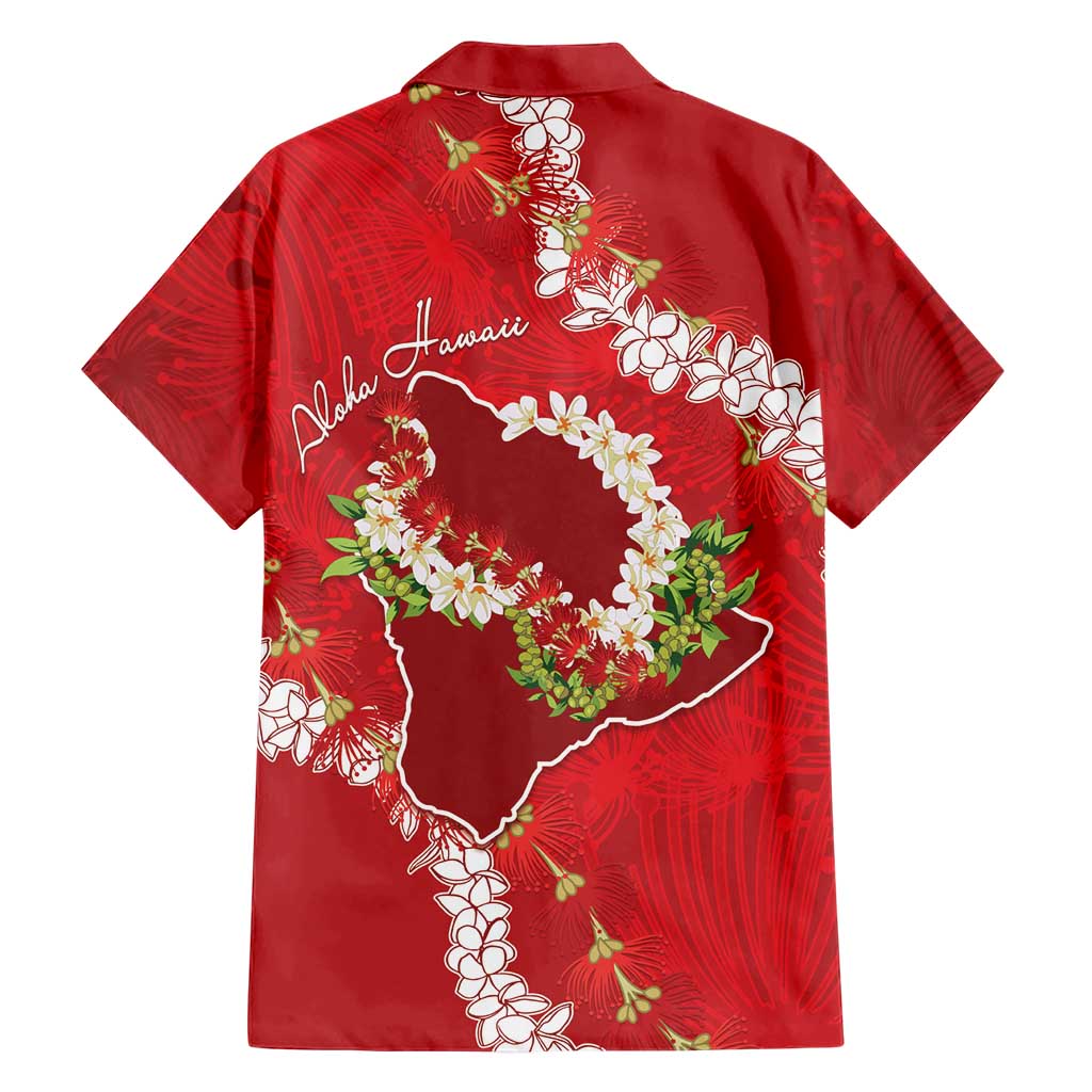 Hawaii Island Flowers Lei Family Matching Off Shoulder Maxi Dress and Hawaiian Shirt Ohia Lehua Scarlet Red LT7 - Polynesian Pride