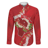 Hawaii Island Flowers Lei Family Matching Short Sleeve Bodycon Dress and Hawaiian Shirt Ohia Lehua Scarlet Red LT7 Dad's Shirt - Long Sleeve Red - Polynesian Pride