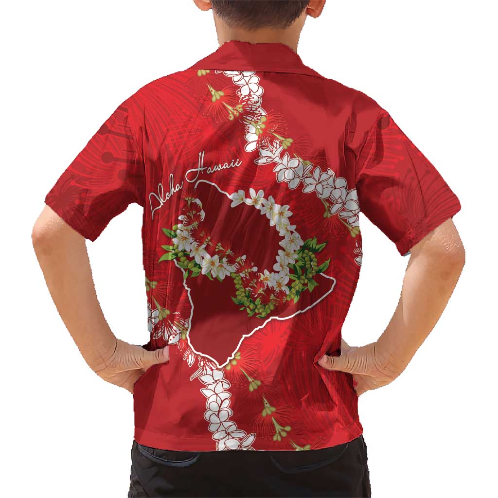 Hawaii Island Flowers Lei Family Matching Summer Maxi Dress and Hawaiian Shirt Ohia Lehua Scarlet Red LT7 - Polynesian Pride