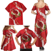 Hawaii Island Flowers Lei Family Matching Summer Maxi Dress and Hawaiian Shirt Ohia Lehua Scarlet Red LT7 - Polynesian Pride