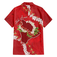 Hawaii Island Flowers Lei Family Matching Tank Maxi Dress and Hawaiian Shirt Ohia Lehua Scarlet Red LT7 - Polynesian Pride