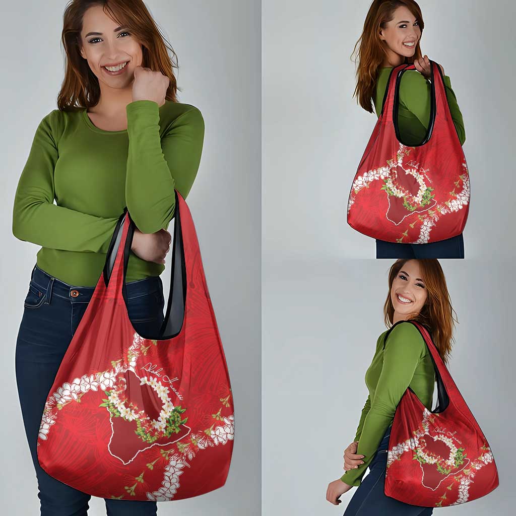 Hawaii Island Flowers Lei Grocery Bag Ohia Lehua Scarlet Red