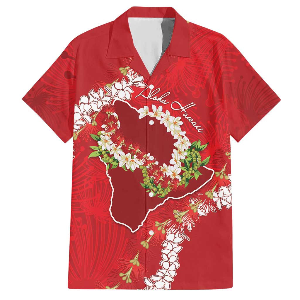 Hawaii Island Flowers Lei Hawaiian Shirt Ohia Lehua Scarlet Red LT7 Red - Polynesian Pride