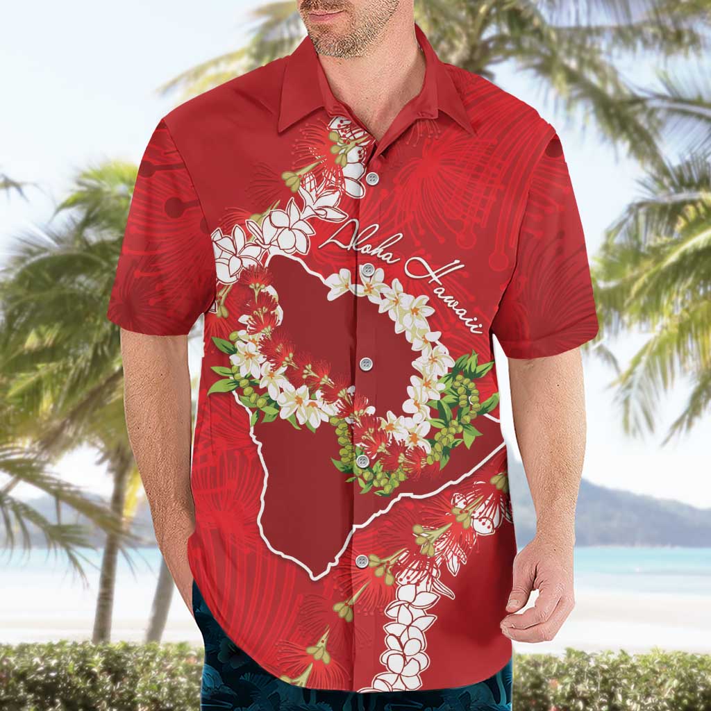 Hawaii Island Flowers Lei Hawaiian Shirt Ohia Lehua Scarlet Red LT7 - Polynesian Pride