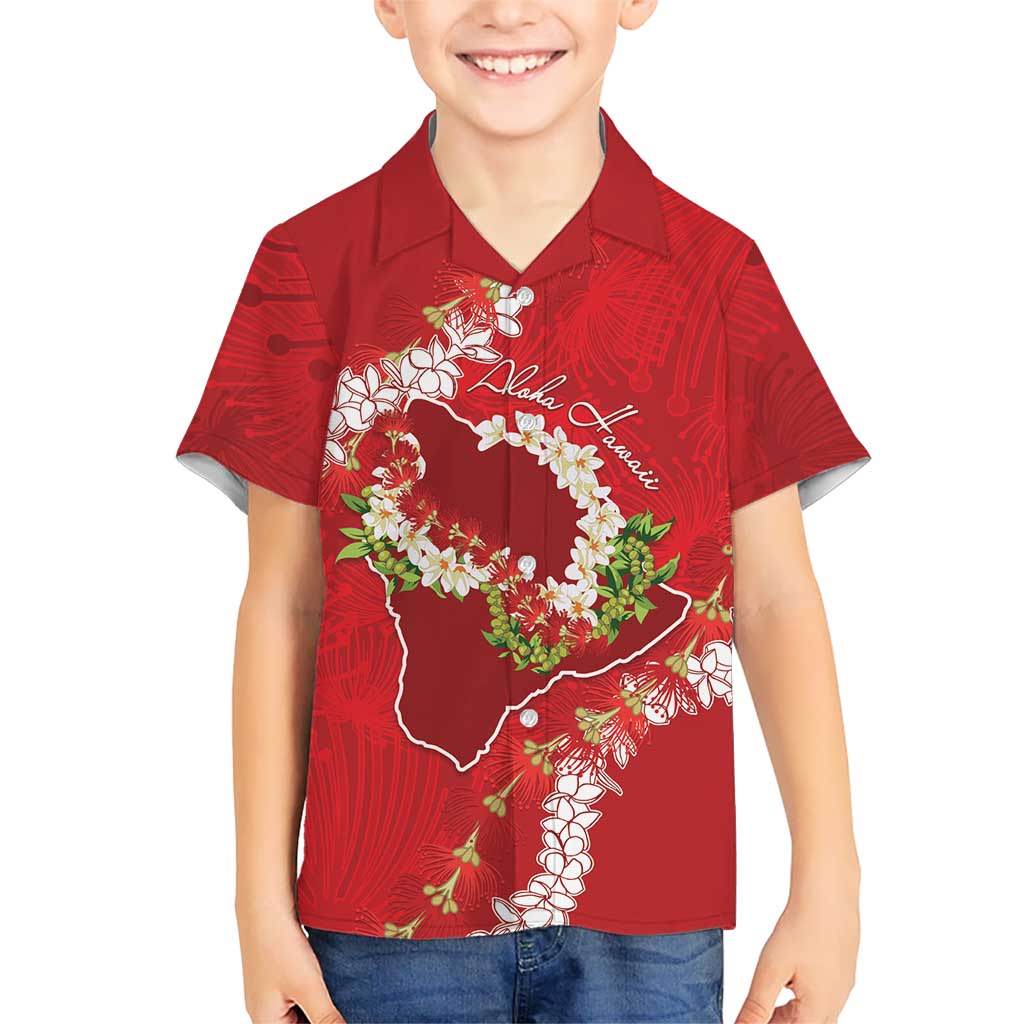Hawaii Island Flowers Lei Hawaiian Shirt Ohia Lehua Scarlet Red LT7 - Polynesian Pride
