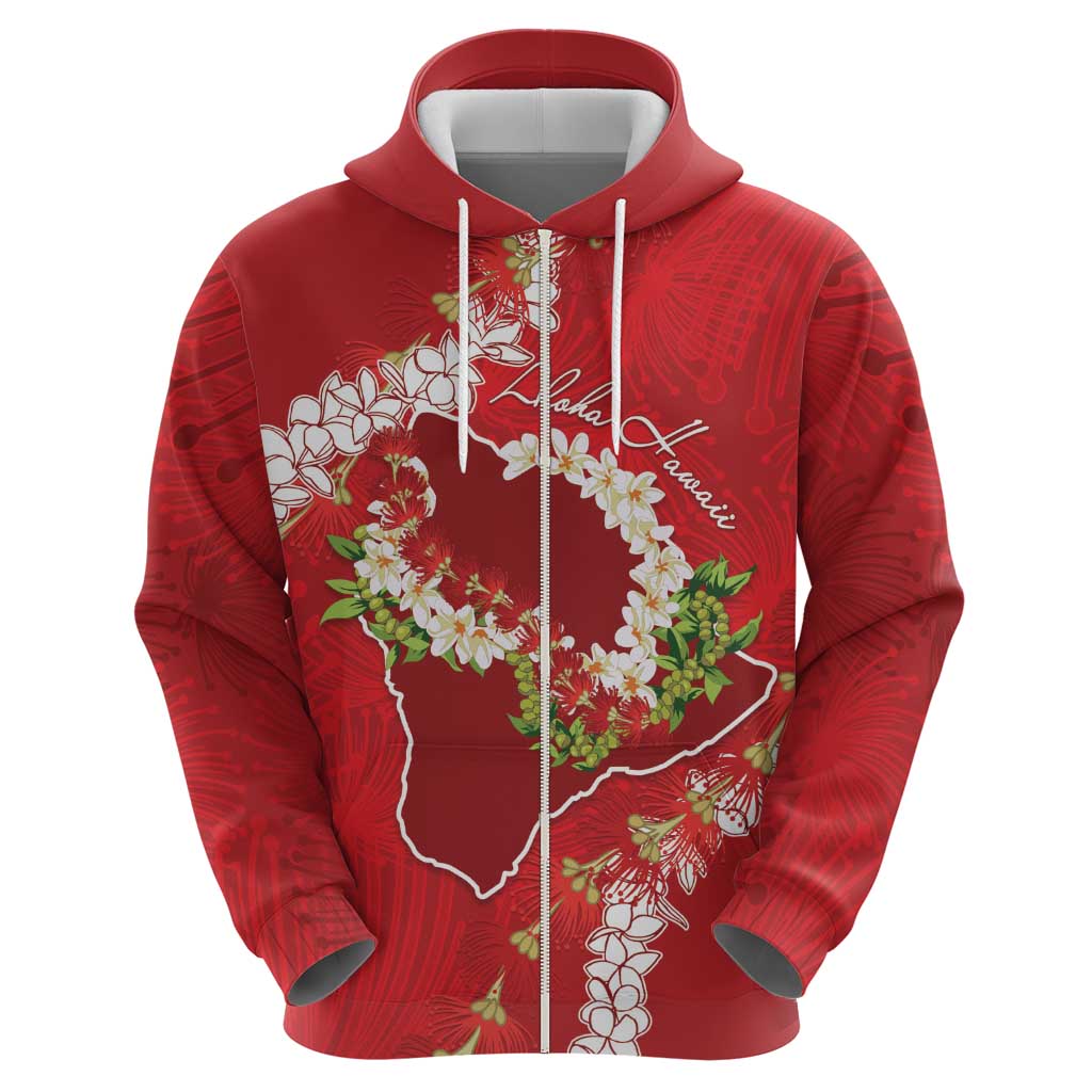 Hawaii Island Flowers Lei Hoodie Ohia Lehua Scarlet Red LT7 - Polynesian Pride