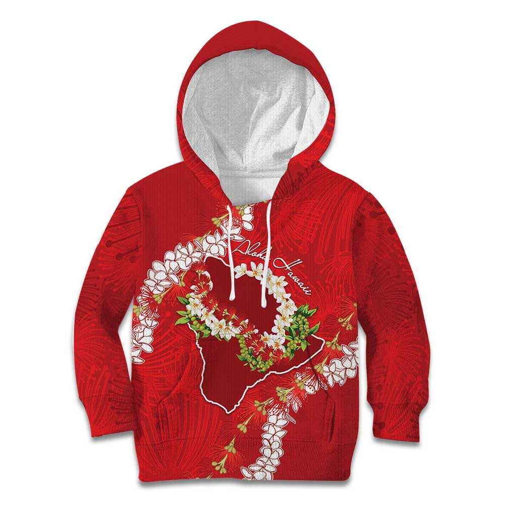 Hawaii Island Flowers Lei Kid Hoodie Ohia Lehua Scarlet Red