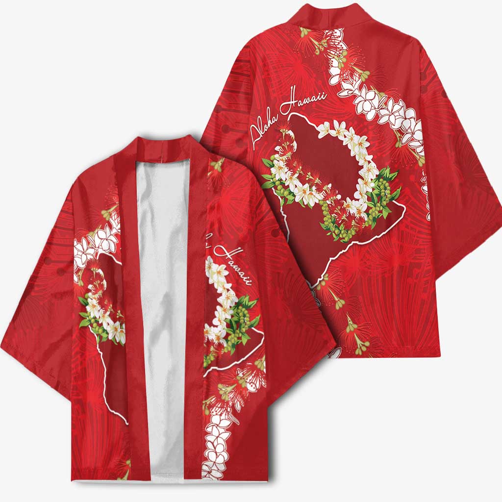 Hawaii Island Flowers Lei Kimono Ohia Lehua Scarlet Red