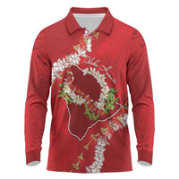 Hawaii Island Flowers Lei Long Sleeve Polo Shirt Ohia Lehua Scarlet Red LT7 Red - Polynesian Pride