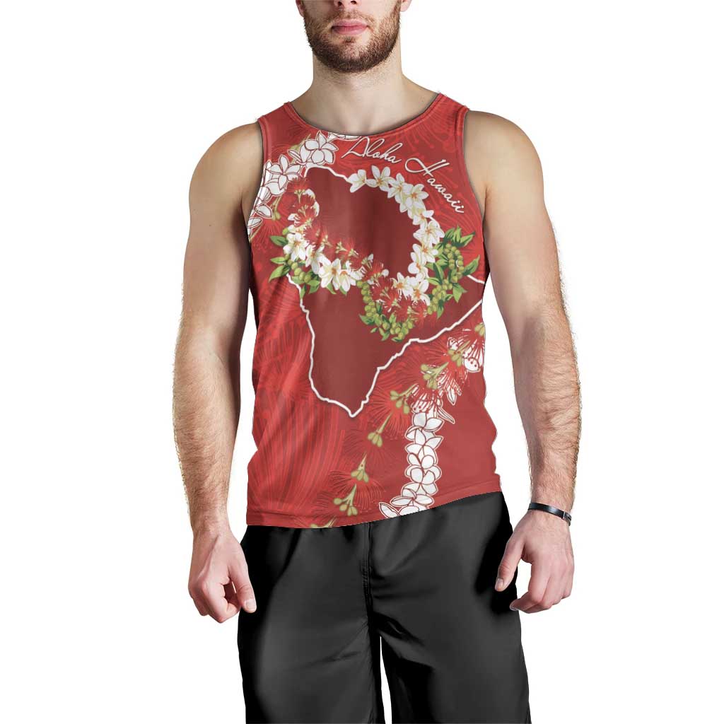 Hawaii Island Flowers Lei Men Tank Top Ohia Lehua Scarlet Red